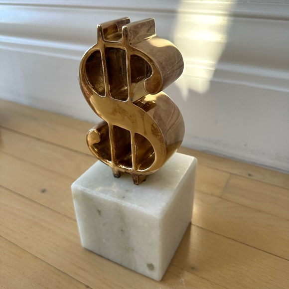Jonathan Adler Brass and Marble Money Sign Sculpture - Picture 8 of 10